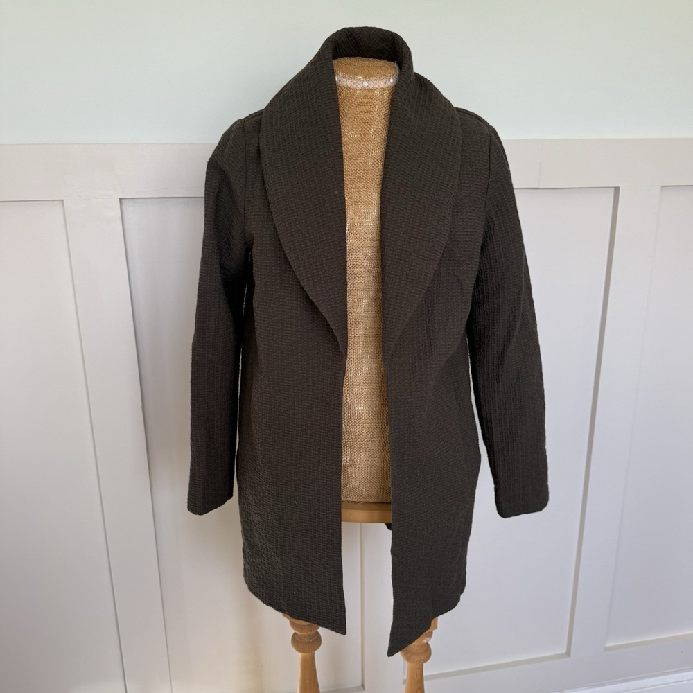 Eileen Fisher Cotton/Tencel Stretch Basket Shawl Collar Jacket XS Brownish Green